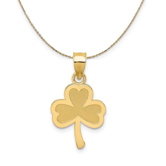 14k Yellow Gold Three Leaf Clover Necklace - 18 Inch